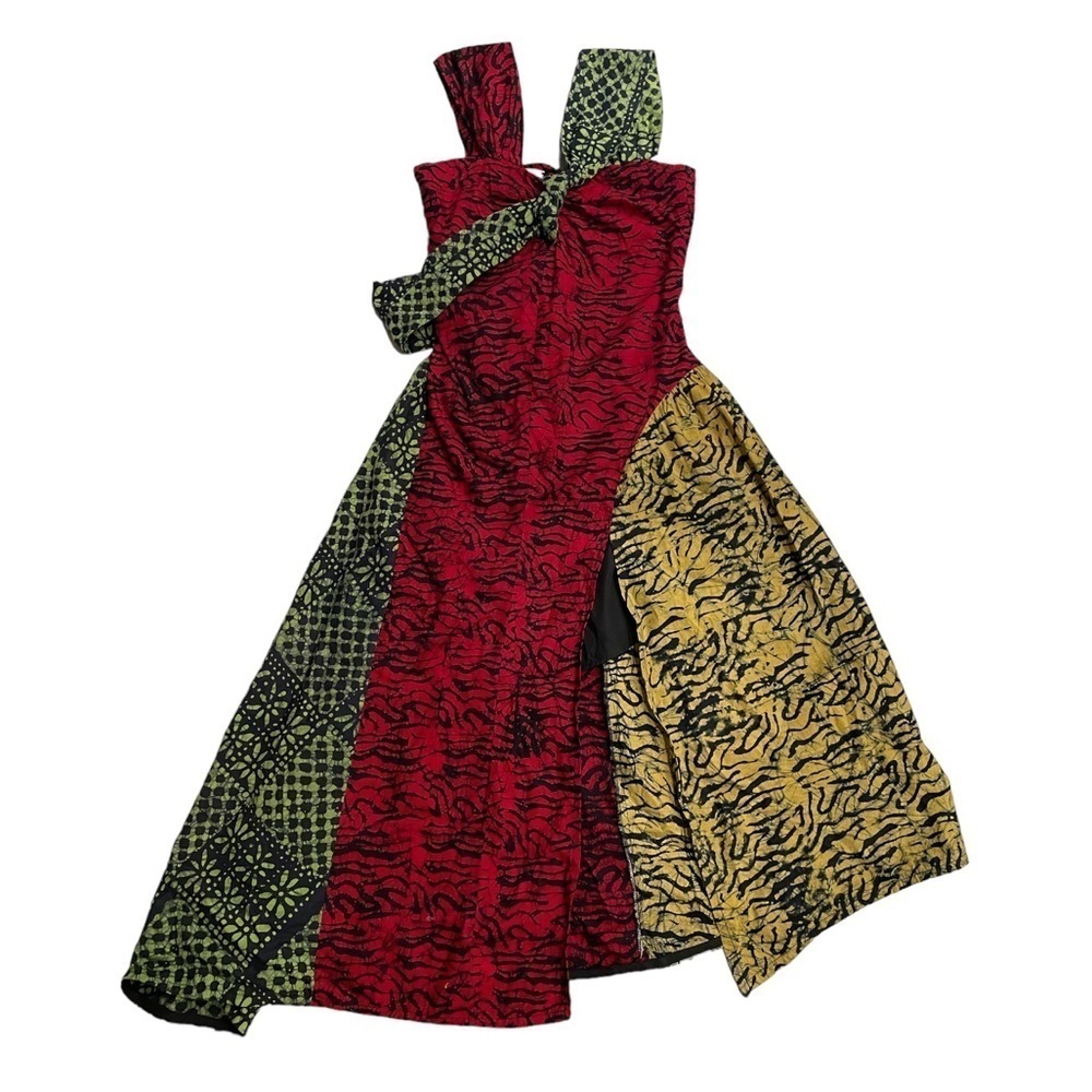 ABIOLA OLUSOLA | KNOTTED THREE PRINT ADIRE MIDI DRESS